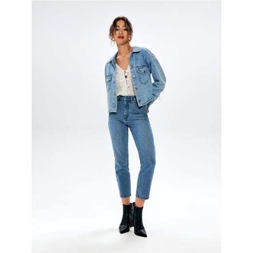 Sinsay - Jeansy straight high waist - niebieski Sinsay 36 Sinsay