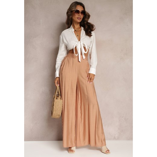 Różowe Luźne Spodnie z Szeroką Nogawką i Kieszeniami Cordya ze sklepu Renee odzież w kategorii Spodnie damskie - zdjęcie 161230504