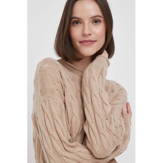 United Colors of Benetton sweter z domieszką wełny kolor beżowy z półgolfem United Colors Of Benetton M ANSWEAR.com