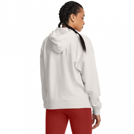 Damska bluza dresowa nierozpinana z kapturem Under Armour Project Rock Everyday Terry Hoody - biała ze sklepu Sportstylestory.com w kategorii Bluzy damskie - zdjęcie 161237923