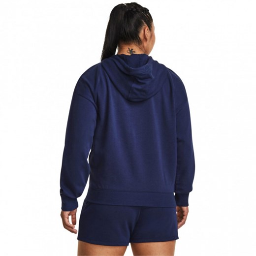 Damska bluza treningowa nierozpinana z kapturem Under Armour Project Rock Everyday Terry Hoody - granatowa ze sklepu Sportstylestory.com w kategorii Bluzy damskie - zdjęcie 161237930