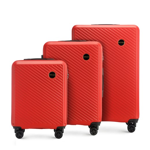 Zestaw walizek z ABS-u w ukośne paski czerwony ze sklepu WITTCHEN w kategorii Walizki - zdjęcie 161242970