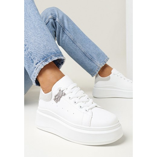 Biało-Szare Wiązane Sneakersy na Grubej Platformie z Cholewką przed Kostkę Auture ze sklepu born2be.pl w kategorii Buty sportowe damskie - zdjęcie 161252854