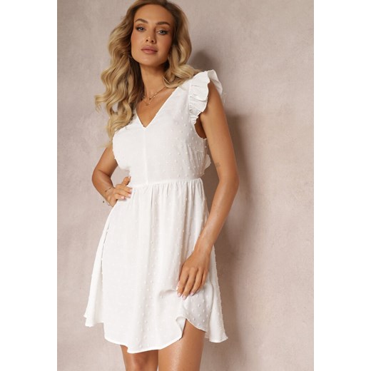 Biała Mini Sukienka z Odkrytymi Plecami Wykonana z Tkaniny Plumeti Telmolio ze sklepu Renee odzież w kategorii Sukienki - zdjęcie 161255224