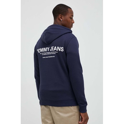Tommy Jeans bluza bawełniana męska kolor granatowy z kapturem z nadrukiem ze sklepu ANSWEAR.com w kategorii Bluzy męskie - zdjęcie 161262533