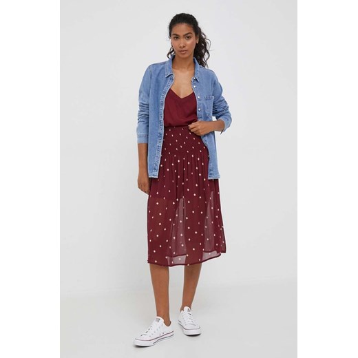 Pepe Jeans spódnica kolor bordowy midi rozkloszowana Pepe Jeans L ANSWEAR.com