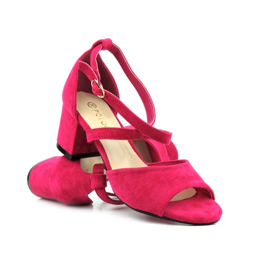 Sandały damskie na wygodnym obcasie - Potocki 23-20011, różowe ze sklepu ulubioneobuwie w kategorii Sandały damskie - zdjęcie 161269292