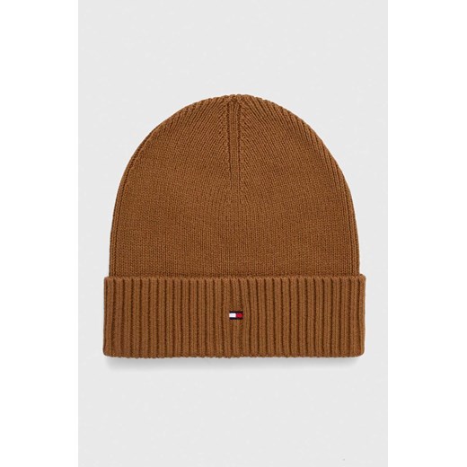 Tommy Hilfiger czapka z domieszką kaszmiru kolor brązowy z cienkiej dzianiny Tommy Hilfiger ONE ANSWEAR.com