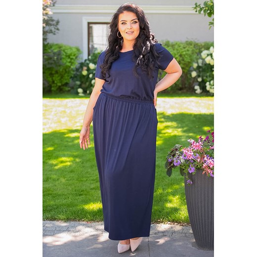 Sukienka do pracy long dzianinowa z kieszeniami PLUS SIZE IWONA granatowa Karko 50/52 karko.pl