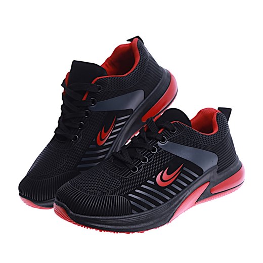 Sznurowane męskie czarno czerwone buty sportowe /G12-1 14635 S940/ ze sklepu Pantofelek24.pl w kategorii Buty sportowe męskie - zdjęcie 161288670