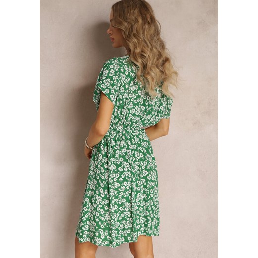 Zielona Wiskozowa Mini Sukienka w Kwiatowy Print z Gumką w Pasie Frolia Renee M promocyjna cena Renee odzież
