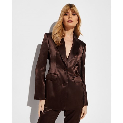 ALEXANDER MCQUEEN Brązowa marynarka z satyny rozmiar 38 42 promocyjna cena Moliera2.com