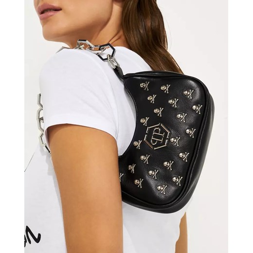 PHILIPP PLEIN Czarna skórzana torebka na ramię Skull ONE SIZE okazyjna cena Moliera2.com