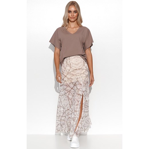 T-shirt damski oversize w kolorze mokka M776, Kolor mocca, Rozmiar 36/38, Makadamia 36/38 Primodo