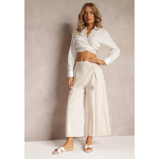 Beżowe Szerokie Spodnie z Gumką w Pasie Vithan ze sklepu Renee odzież w kategorii Spodnie damskie - zdjęcie 161311401