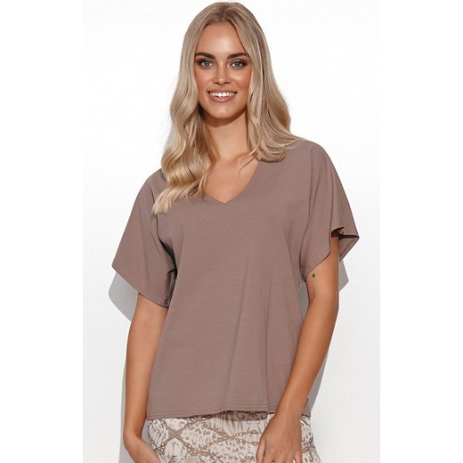 T-shirt damski oversize w kolorze mokka M776, Kolor mocca, Rozmiar 36/38, Makadamia 40/42 okazyjna cena Primodo
