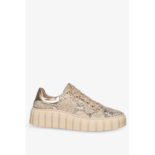 Beżowe sneakersy skórzane damskie na platformie sznurowane wzór wężowy PRODUKT Casu 40 Casu.pl wyprzedaż