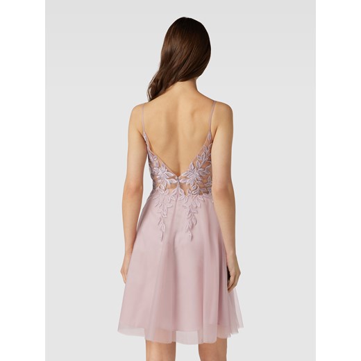 Sukienka Luxuar Fashion różowa na ramiączkach z okrągłym dekoltem na sylwestra rozkloszowana mini 