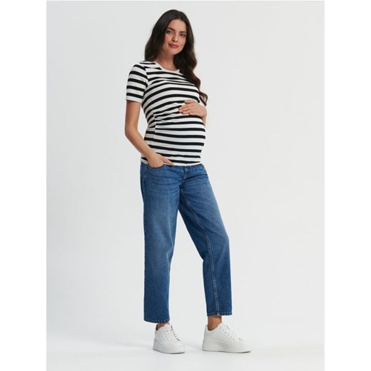 Sinsay - Jeansy mom high waist MAMA - niebieski Sinsay 44 promocyjna cena Sinsay