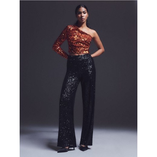Sinsay - Crop top z cekinami - pomarańczowy Sinsay M Sinsay