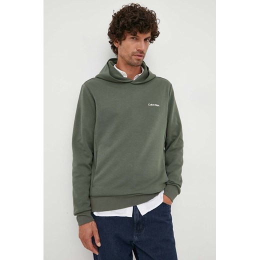 Calvin Klein bluza męska kolor zielony z kapturem gładka ze sklepu ANSWEAR.com w kategorii Bluzy męskie - zdjęcie 161363803