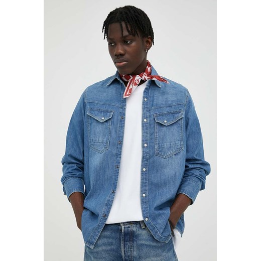 G-Star Raw koszula jeansowa męska kolor niebieski slim z kołnierzykiem klasycznym ze sklepu ANSWEAR.com w kategorii Koszule męskie - zdjęcie 161363933