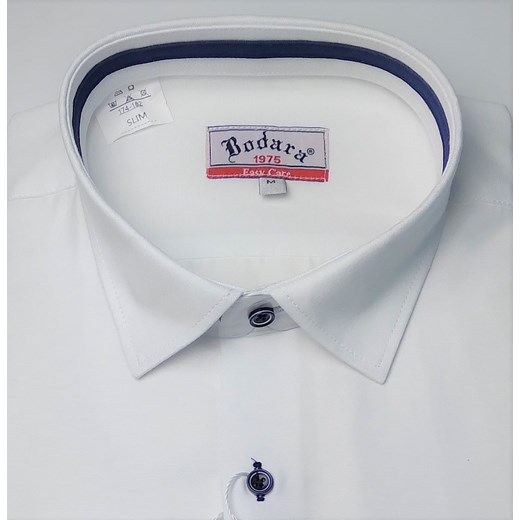 Bodara koszula biała z granatowymi dodatkami, długi rękaw, męska SLIM ze sklepu ATELIER-ONLINE w kategorii Koszule męskie - zdjęcie 161365682