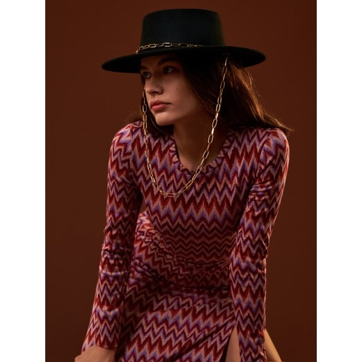 Sinsay - Sukienka midi ze wzorem - wielobarwny Sinsay XS okazja Sinsay