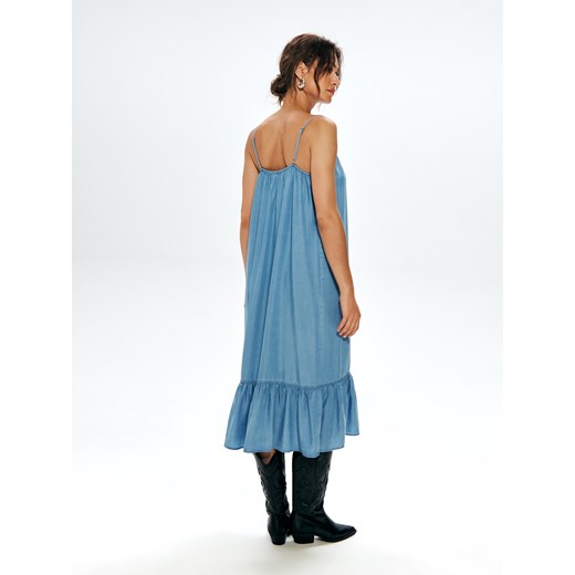 Sinsay - Sukienka midi z falbaną - niebieski Sinsay XL Sinsay