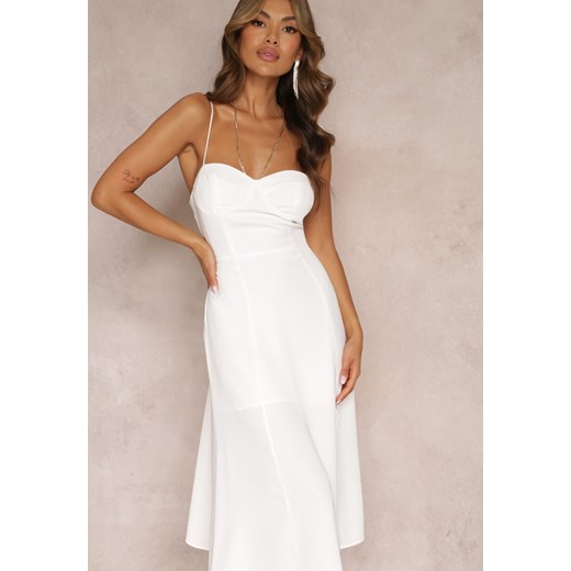 Biała Rozkloszowana Sukienka Midi z Rozcięciem na Ramiączkach Josine Renee M okazja Renee odzież