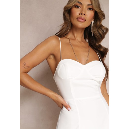 Biała Rozkloszowana Sukienka Midi z Rozcięciem na Ramiączkach Josine Renee L okazyjna cena Renee odzież