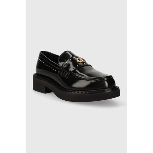 Twinset mokasyny skórzane damskie kolor czarny na platformie 232TCP042 Twinset 39 ANSWEAR.com