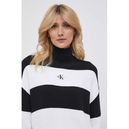 Calvin Klein Jeans sweter bawełniany kolor czarny ciepły z golfem S ANSWEAR.com