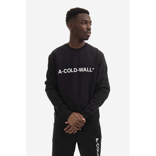 A-COLD-WALL* bluza bawełniana Essential Logo Crewneck męska kolor czarny z nadrukiem ACWMW082.-LIGHTORANG ze sklepu PRM w kategorii Bluzy męskie - zdjęcie 161392782