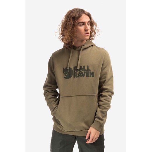 Fjallraven bluza bawełniana Logo Hoodie męska kolor zielony z kapturem z M wyprzedaż PRM