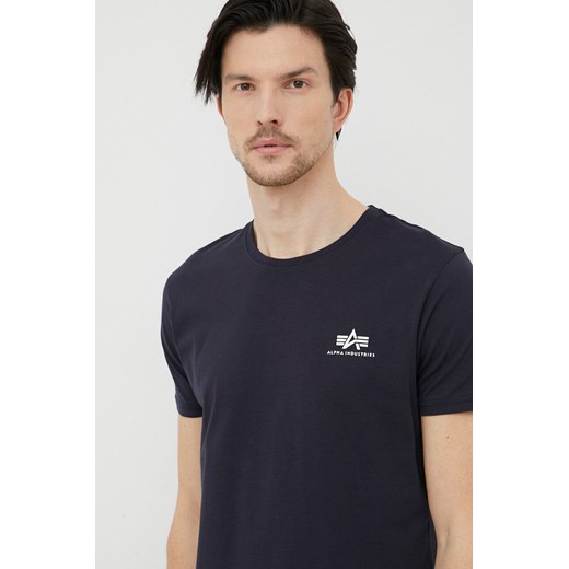 Alpha Industries t-shirt bawełniany Basic T Small Logo kolor granatowy gładki 188505.07 ze sklepu PRM w kategorii T-shirty męskie - zdjęcie 161397014