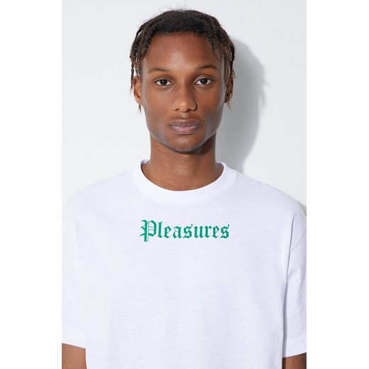 PLEASURES t-shirt bawełniany kolor biały z nadrukiem ze sklepu PRM w kategorii T-shirty męskie - zdjęcie 161398262