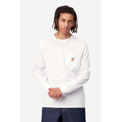 Carhartt WIP longsleeve bawełniany AMMONITE kolor biały gładki I030437-WHITE ze sklepu PRM w kategorii T-shirty męskie - zdjęcie 161399181