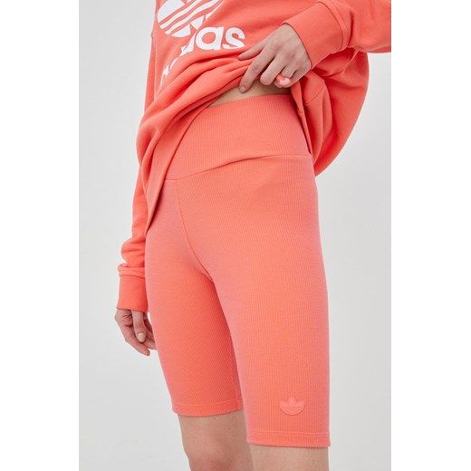 adidas Originals szorty Trefoil Moments HF2106 damskie kolor różowy gładkie high waist HF2106-SMTR/BRANG ze sklepu PRM w kategorii Szorty - zdjęcie 161399433