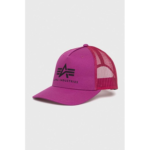 Alpha Industries czapka bawełniana kolor fioletowy z nadrukiem 186902.677-DarkMagent ze sklepu PRM w kategorii Czapki z daszkiem damskie - zdjęcie 161399513