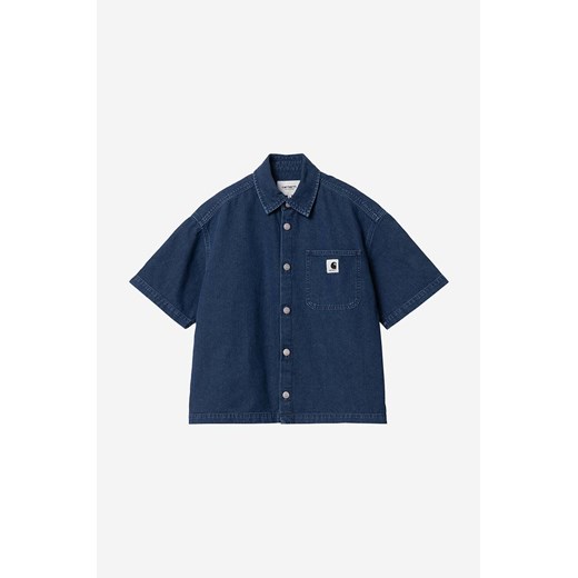 Carhartt WIP koszula jeansowa Lovilia damska kolor niebieski relaxed z kołnierzykiem klasycznym I031935-BLUESTOWAS ze sklepu PRM w kategorii Koszule damskie - zdjęcie 161399533