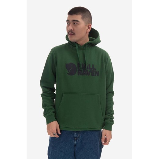 Fjallraven bluza bawełniana Logo Hoodie męska kolor zielony z kapturem z nadrukiem F84144 ze sklepu PRM w kategorii Bluzy męskie - zdjęcie 161399670