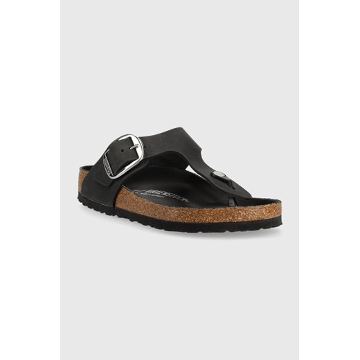 Birkenstock Japonki skórzane Gizeh Big Buckle damskie kolor czarny na płaskim 36 PRM promocyjna cena