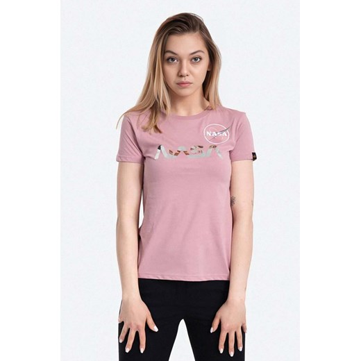 Alpha Industries t-shirt bawełniany NASA PM kolor różowy 198053.487-ROZOWY ze sklepu PRM w kategorii Bluzki damskie - zdjęcie 161400340