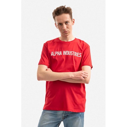 Alpha Industries t-shirt bawełniany kolor czerwony z nadrukiem 116512.451-CZERWONY ze sklepu PRM w kategorii T-shirty męskie - zdjęcie 161400420