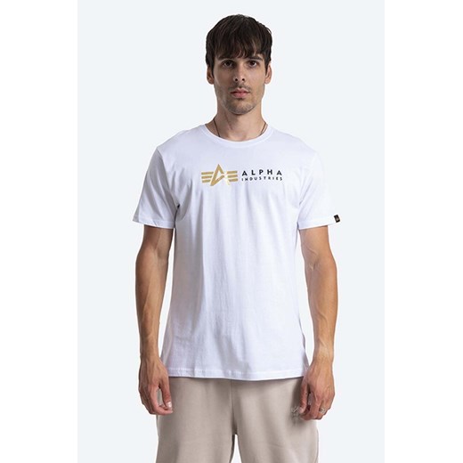 Alpha Industries t-shirt bawełniany  Label kolor biały z nadrukiem 118502FP 09 118502FP.09-BIALY ze sklepu PRM w kategorii T-shirty męskie - zdjęcie 161401170