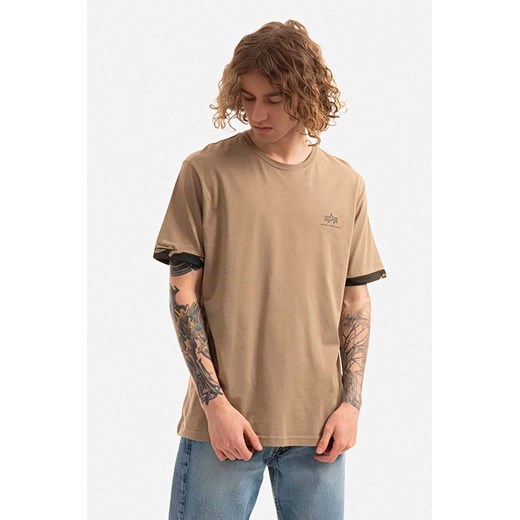 Alpha Industries t-shirt bawełniany męski kolor brązowy z nadrukiem 106509.408-BRAZOWY ze sklepu PRM w kategorii T-shirty męskie - zdjęcie 161401393