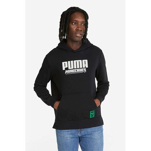 Puma bluza bawełniana x Minecraft męska kolor czarny z kapturem z nadrukiem 534376.01-CZARNY ze sklepu PRM w kategorii Bluzy męskie - zdjęcie 161401771
