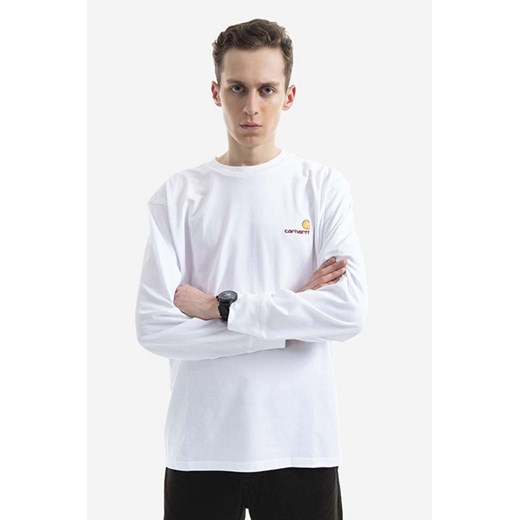 Carhartt WIP longsleeve bawełniany kolor biały gładki I029955.WHITE-WHITE ze sklepu PRM w kategorii T-shirty męskie - zdjęcie 161402730