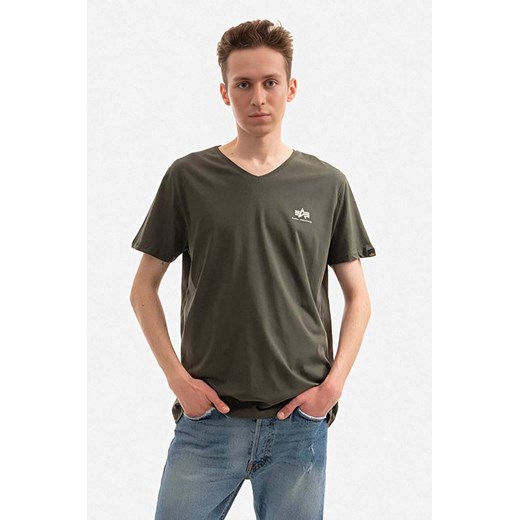 Alpha Industries t-shirt bawełniany kolor zielony gładki 106513.142-ZIELONY ze sklepu PRM w kategorii T-shirty męskie - zdjęcie 161402740